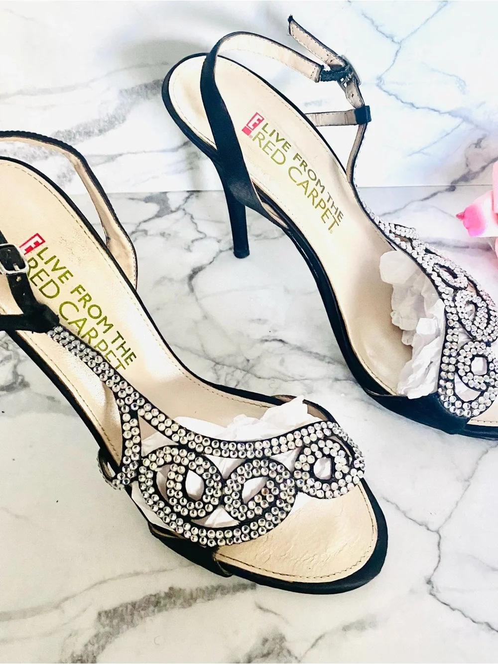 💕Pretty Black Crystal Embellished Heels SZ 8.5